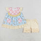 Baby Girl Flower Pocket Tunic Yellow Plaid Shorts Clothes Set