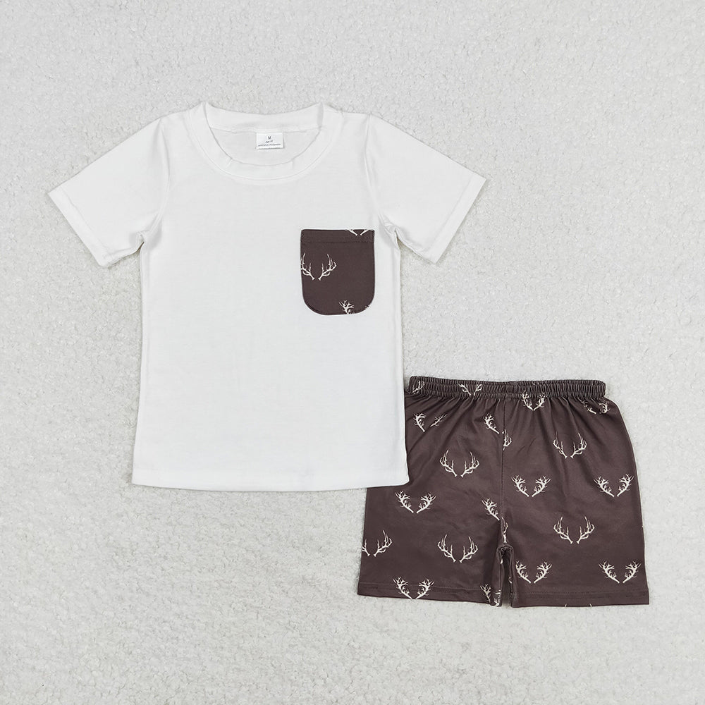 Baby Boy White Tee Shirts Tops Deer Shorts Clothes Set