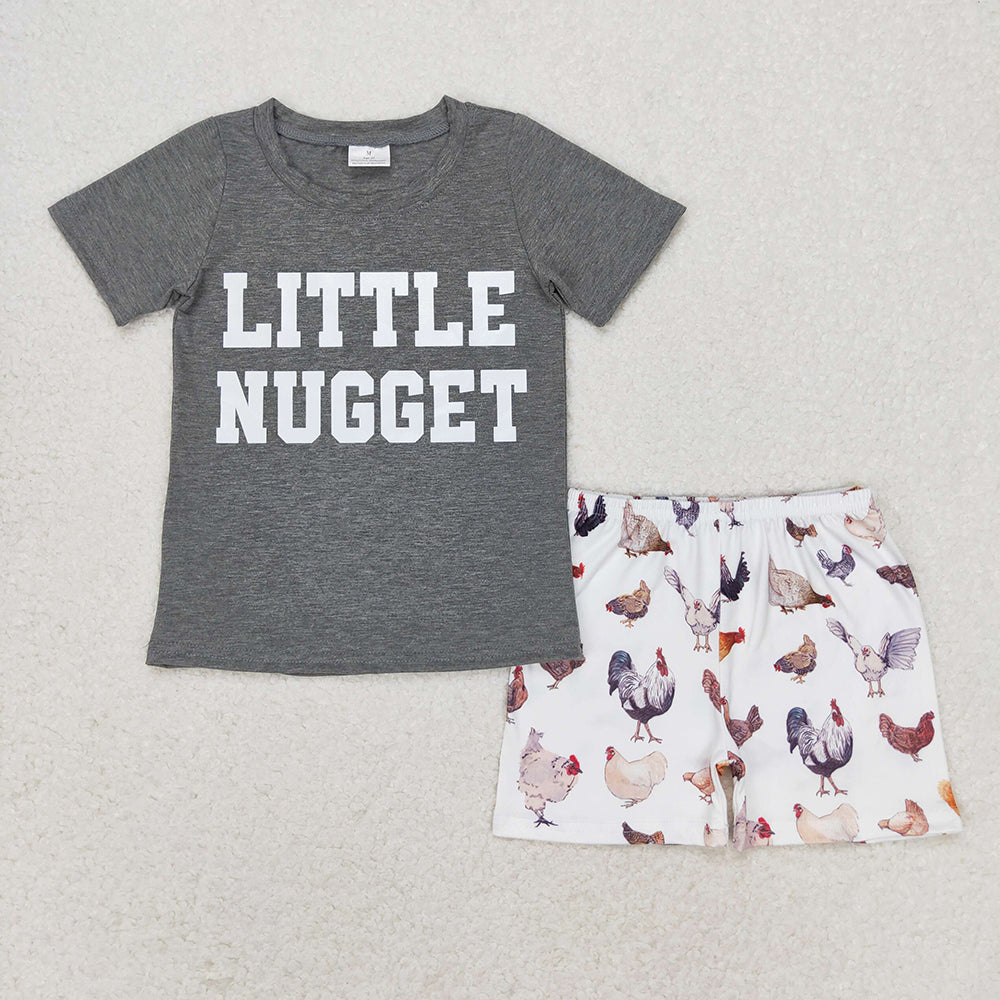 Baby Boy Little Nugget Grey Shirt Chicken Shorts Set