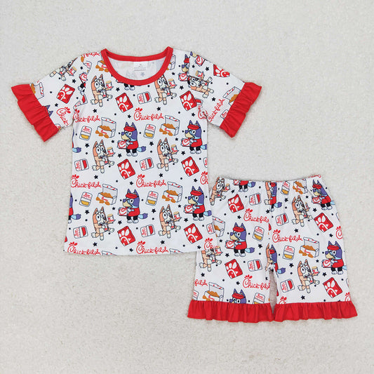 Baby Girl Dogs Fries Shirt Ruffle Shorts Pajamas Set