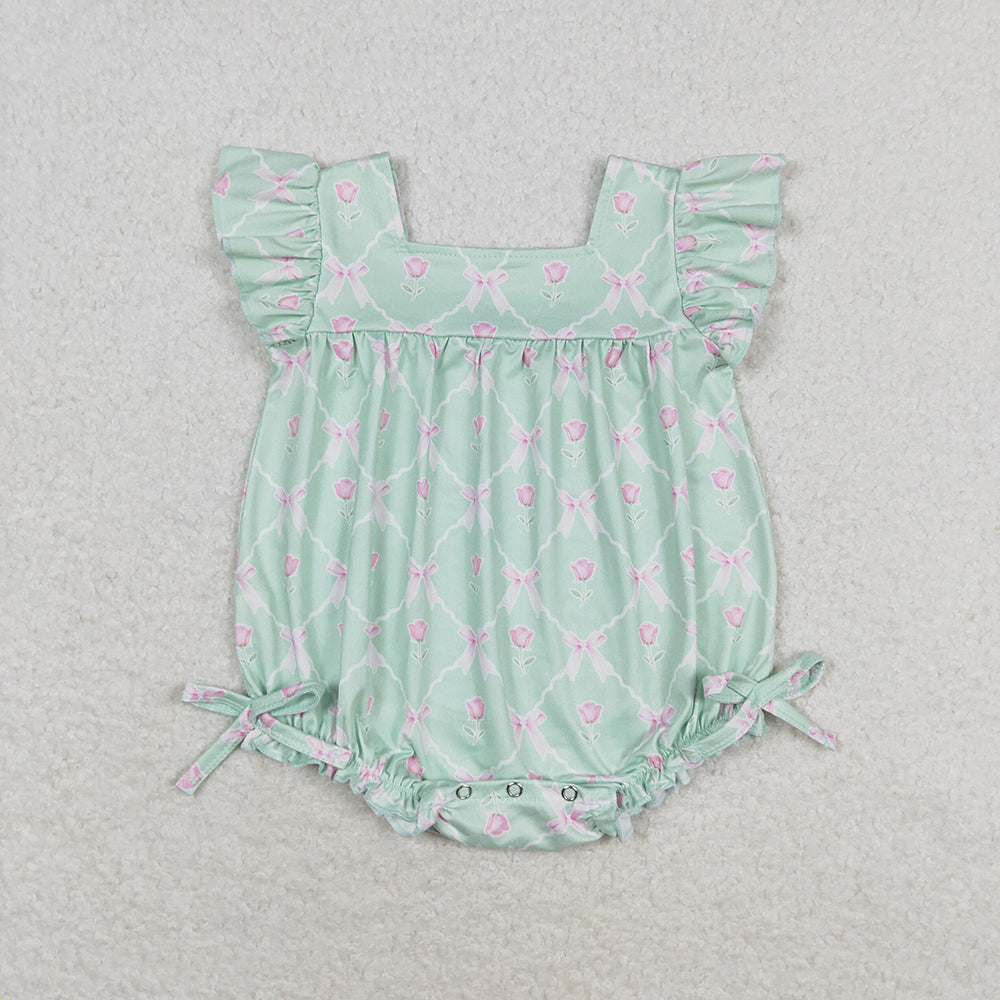 Baby Girl Floral Green Bubble Romper