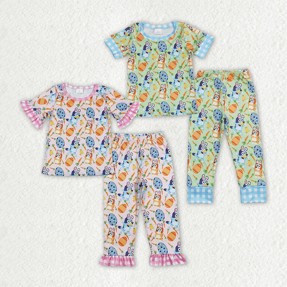 Baby Boy Girl Easter Dogs Eggs Sibling Pajamas Set