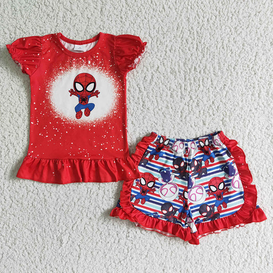 Promotion Baby Girl Cartoon Red Shirt Shorts Set