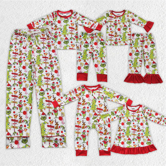 Baby Boy Girl Adult Women Christmas Green Face Frog Sibling Family Romper Pajamas Set