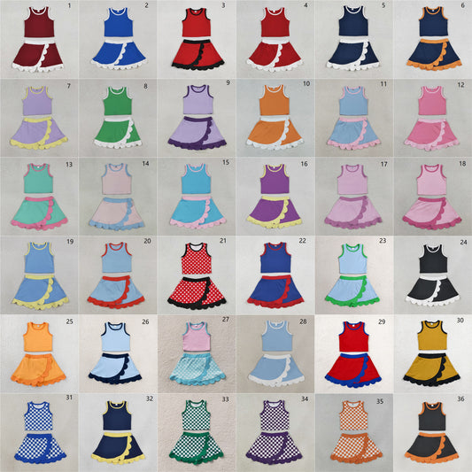 (No.25-36 ) Sibling Baby Girls Kids Sleeveless Tops Scallop Skirts Shorts Yoga Active Sets Clothes RTS