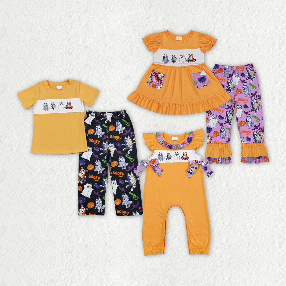 Baby Boy Girl Short Sleeves Halloween Dogs Sibling Romper Set