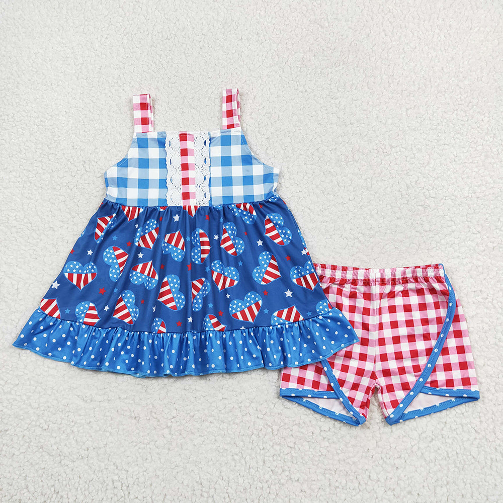 Baby Girl July 4th Hearts Tunic Plaid Shorts Set