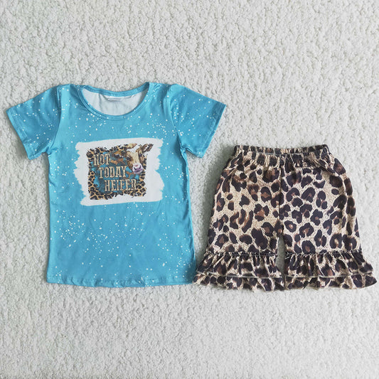 Promotion Western Baby Girl Summer Heifer Shirt Ruffle Leopard Shorts Outfit