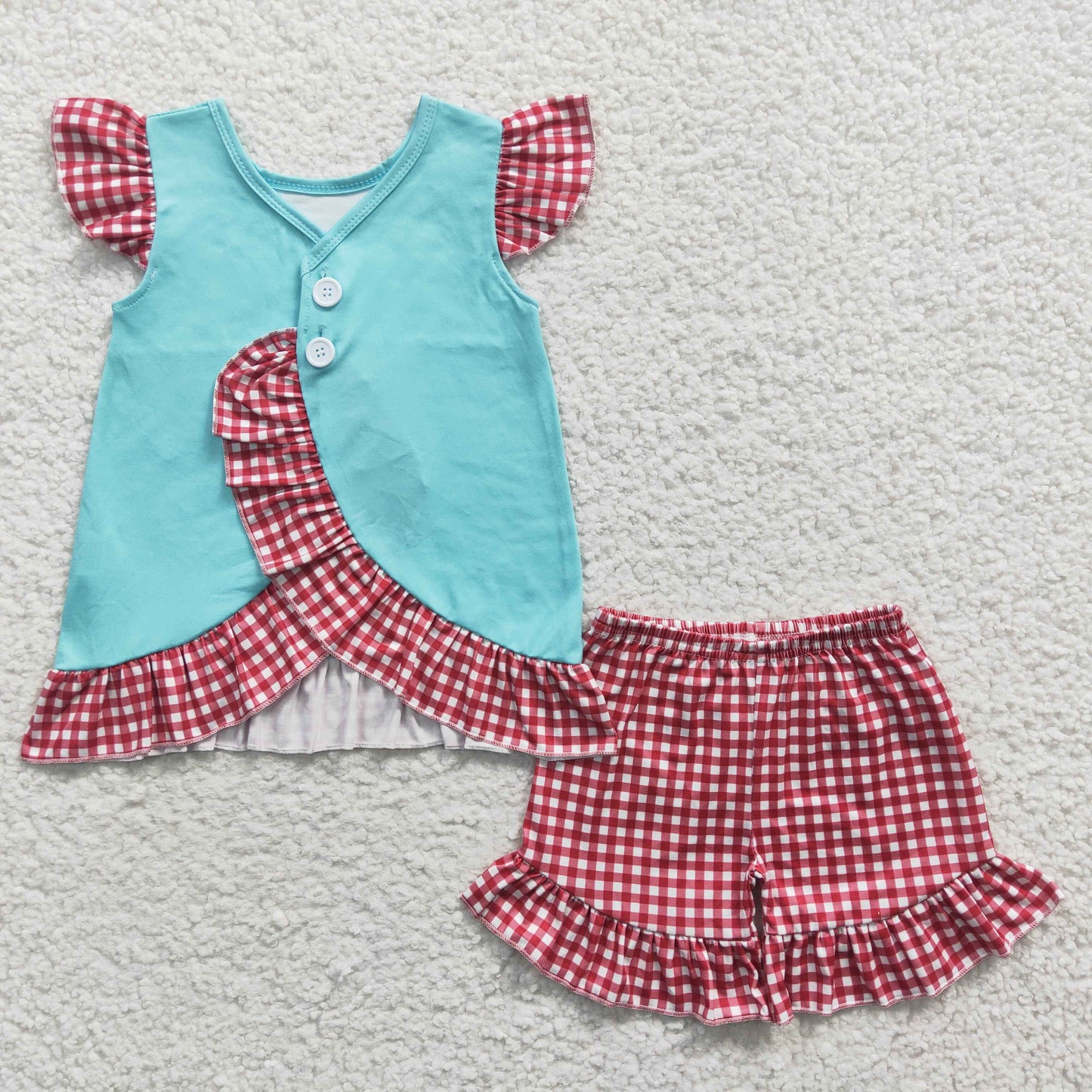 Promotion Baby Girl Watermelon Top Red Plaid Shorts Summer Outfit