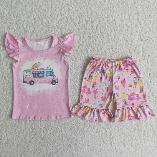 Promotion Baby Girl Pink Shirt Popsicle Shorts Summer Set