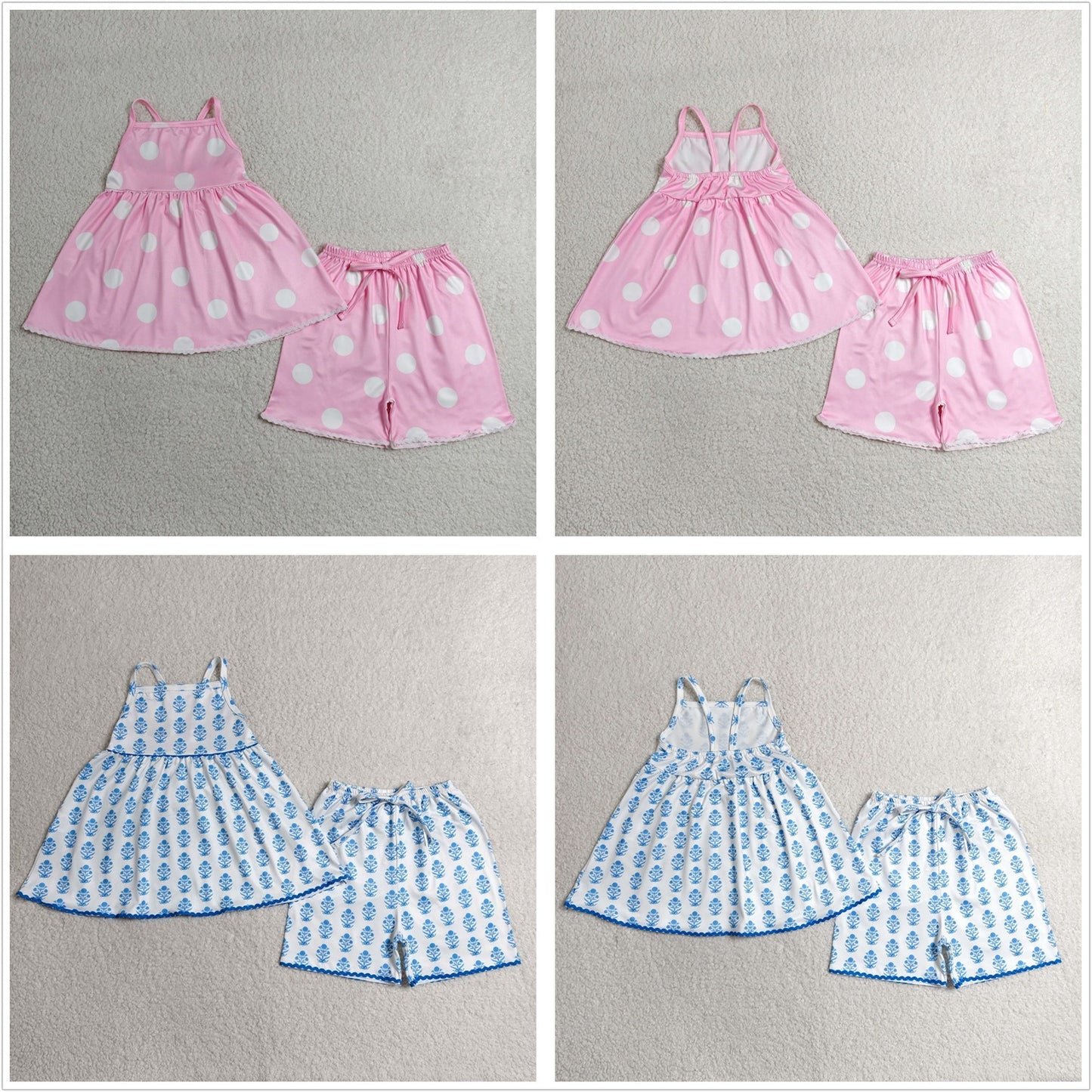 Sibling Baby Girls Kids Straps Flower Dots Tunic Shorts Sets Summer Clothes RTS