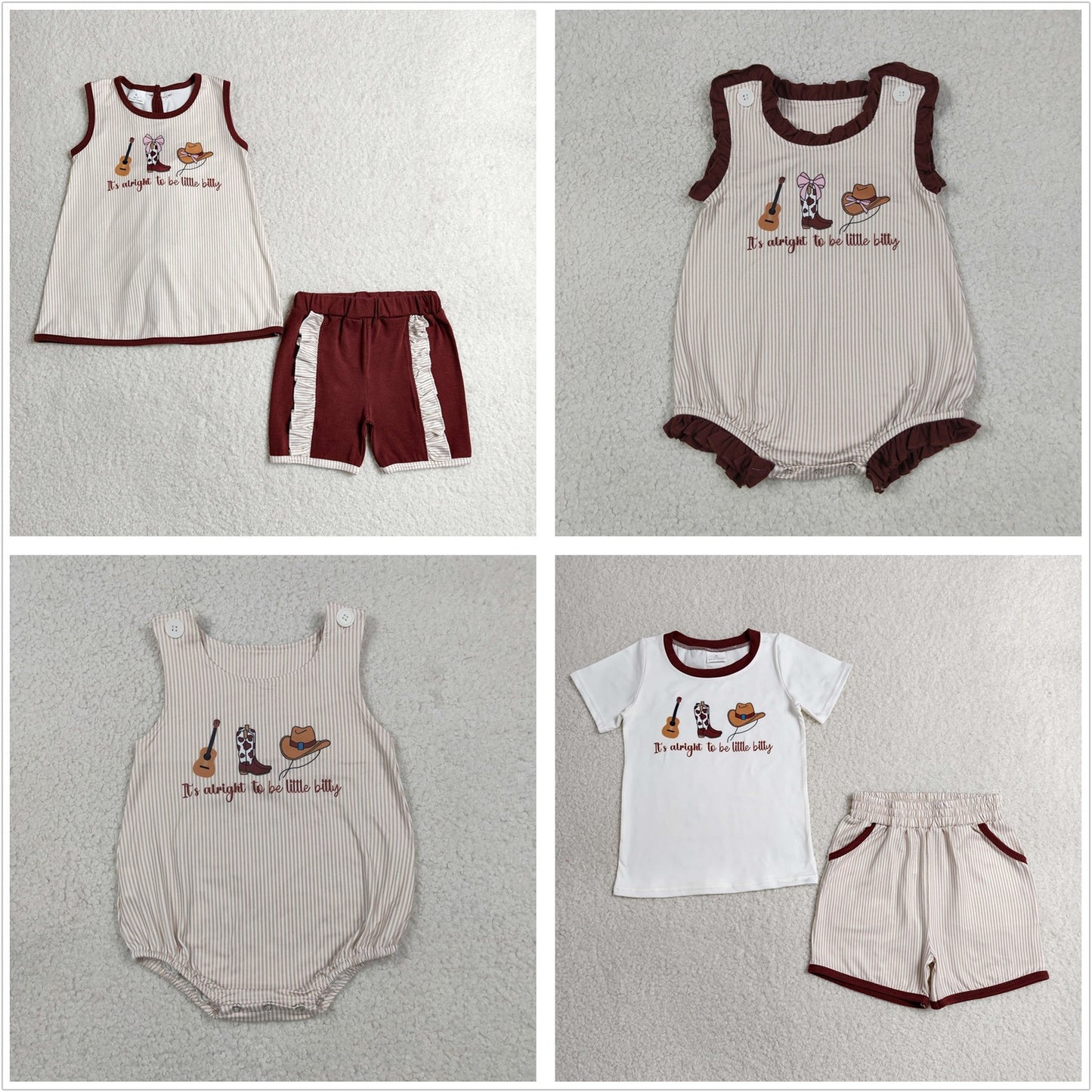 Sibling Baby Boys Girls Sleeveless Western Boots Rompers Set Summer Clothes RTS