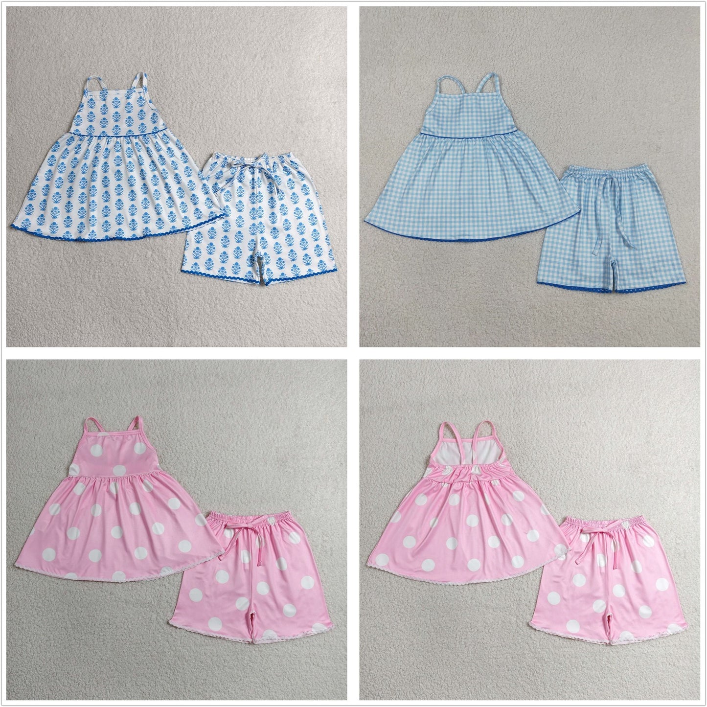 Sibling Baby Girls Kids Straps Flower Dots Tunic Shorts Sets Summer Clothes RTS
