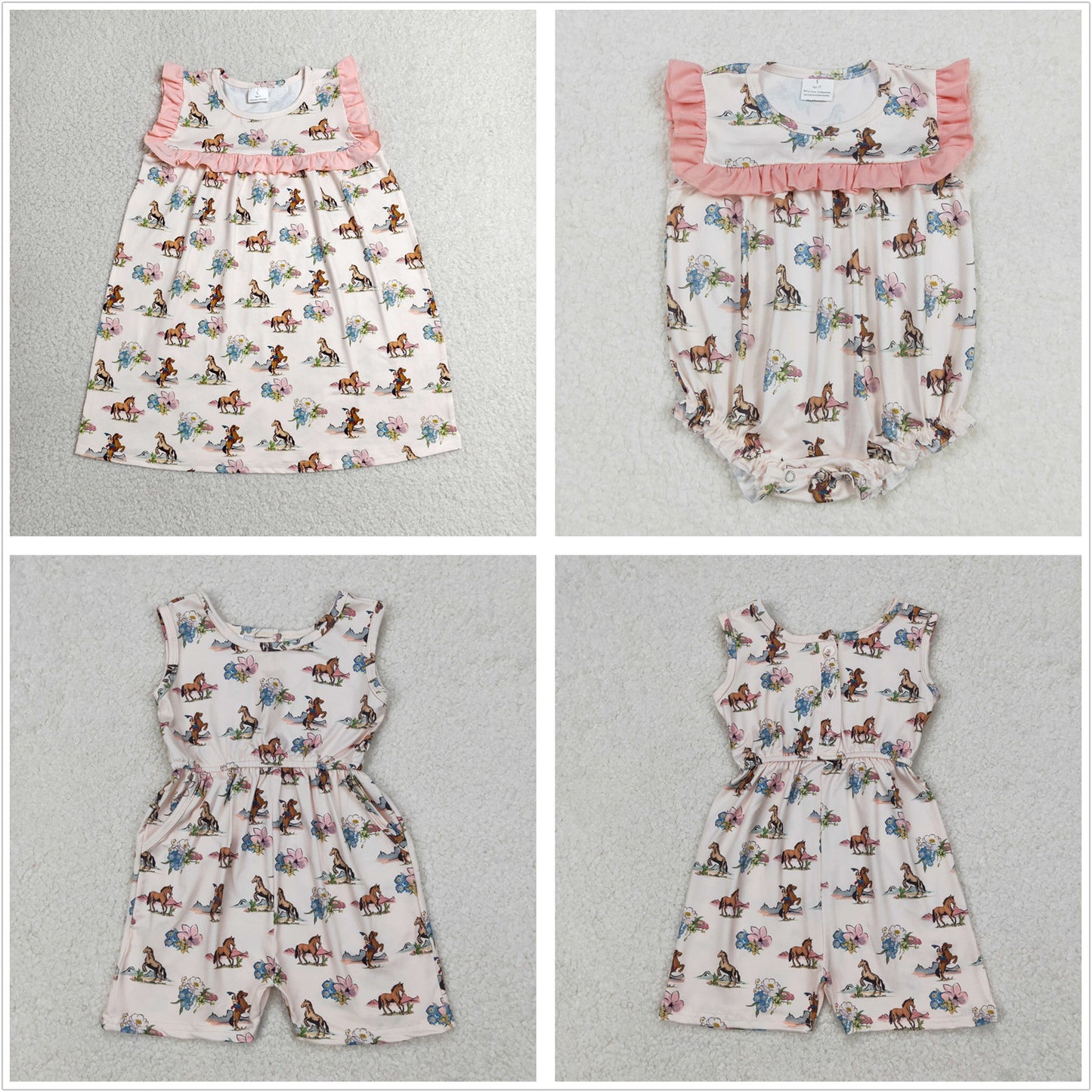 Sibling Baby Girls Kids Flower Horses Romper Dress Set Summer Clothes RTS