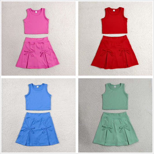 Sibling Baby Girls Kids Sleeveless Shirts Bows Skirts Shorts Yoga Active Sets Summer Clothes RTS