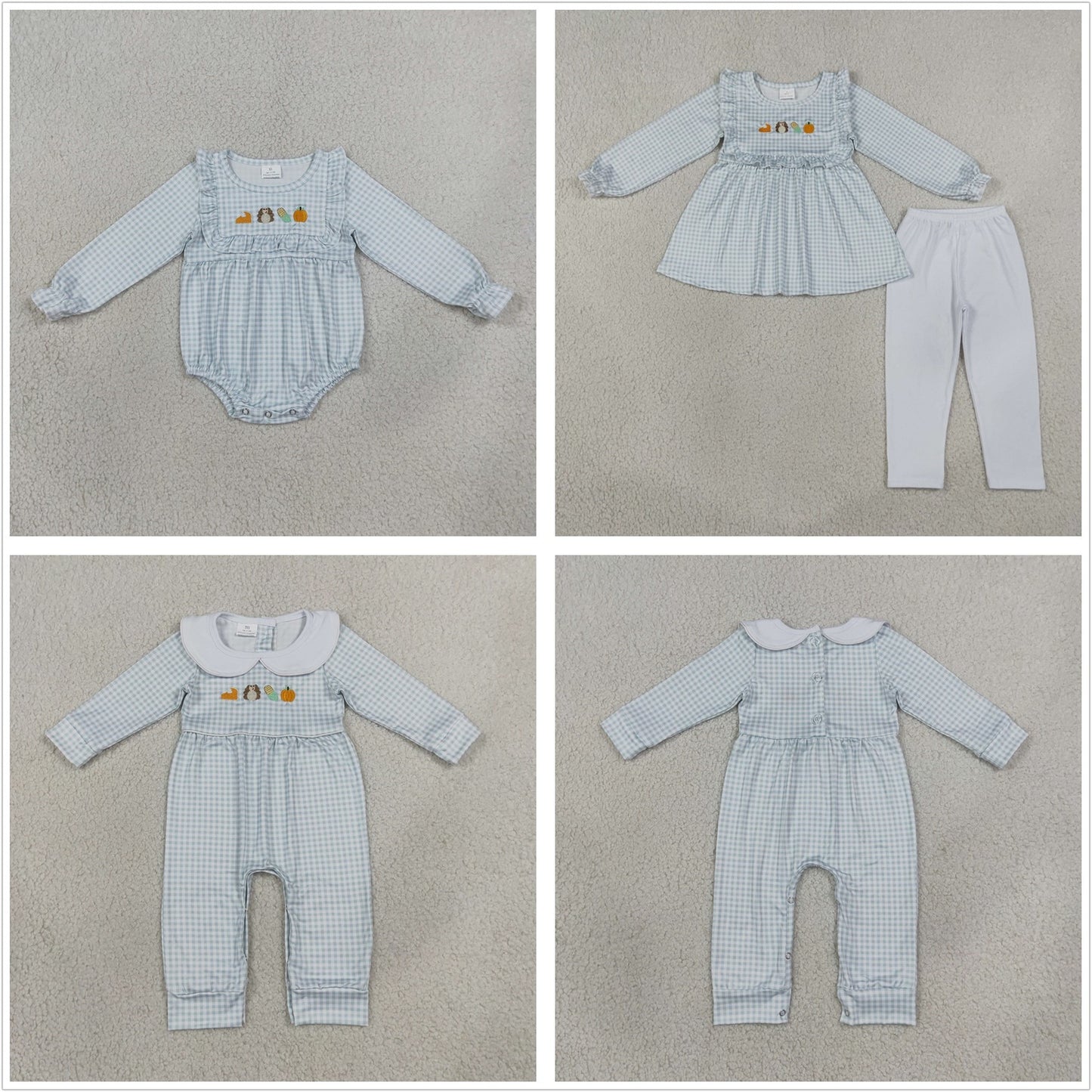 Sibling Baby Boys Toddler Baby Girls Infant Embroidery turkey Pumpkin Plaid Rompers Set Clothes RTS
