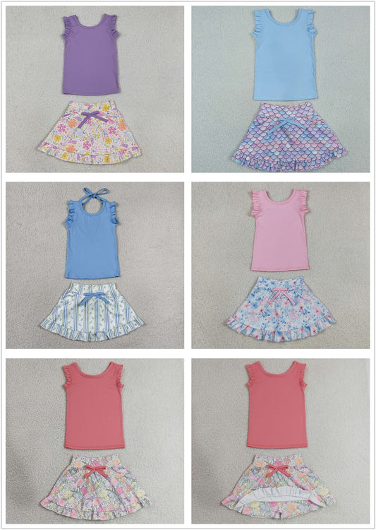 Sibling Baby Girls Kids Short Sleeves Shirts Flower Skirts Shorts Yoga Active Sets Clothes RTS