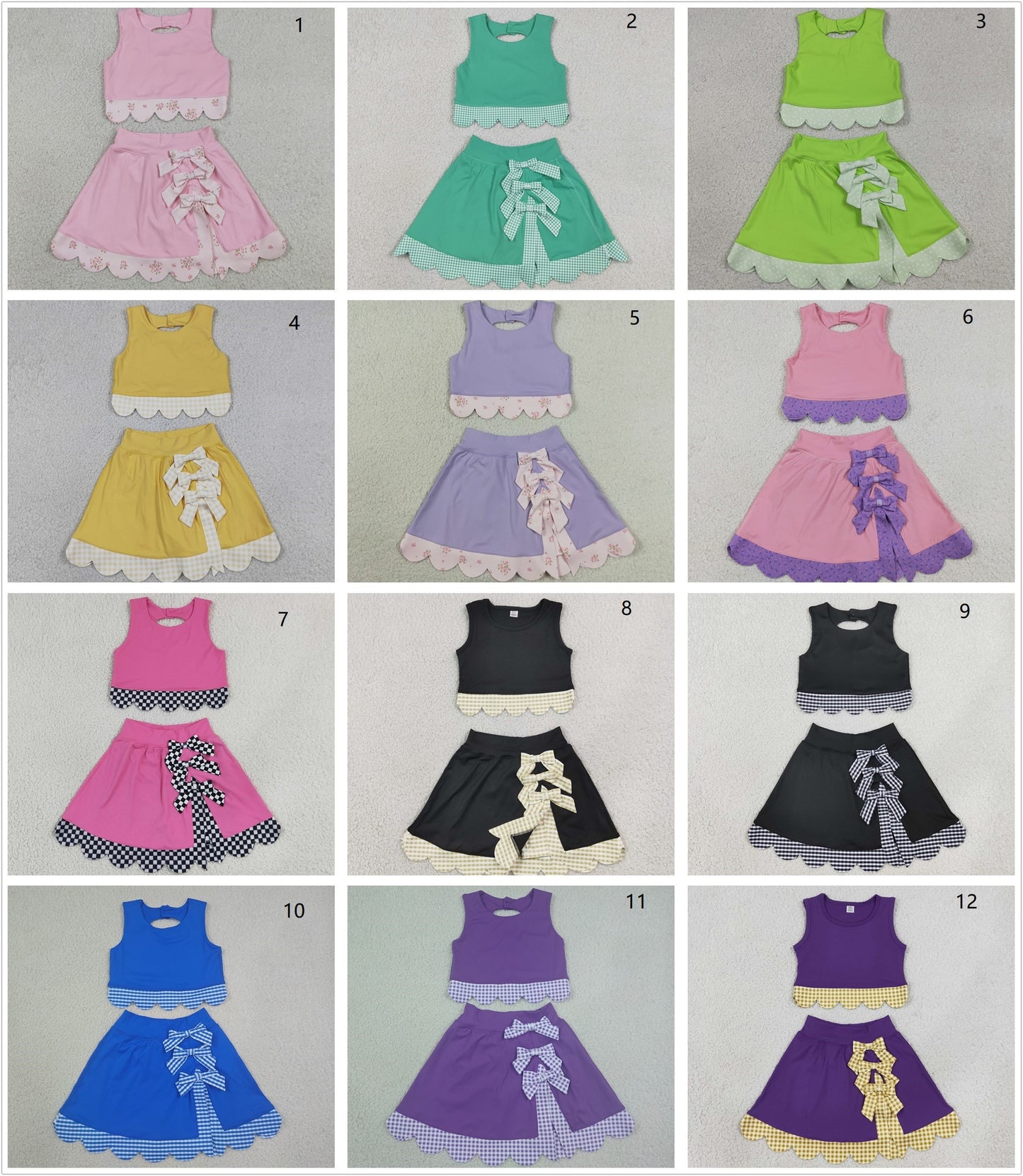Sibling Baby Girls Kids Sleeveless Vests Bows Skirts Shorts Yoga Active Clothes Sets RTS