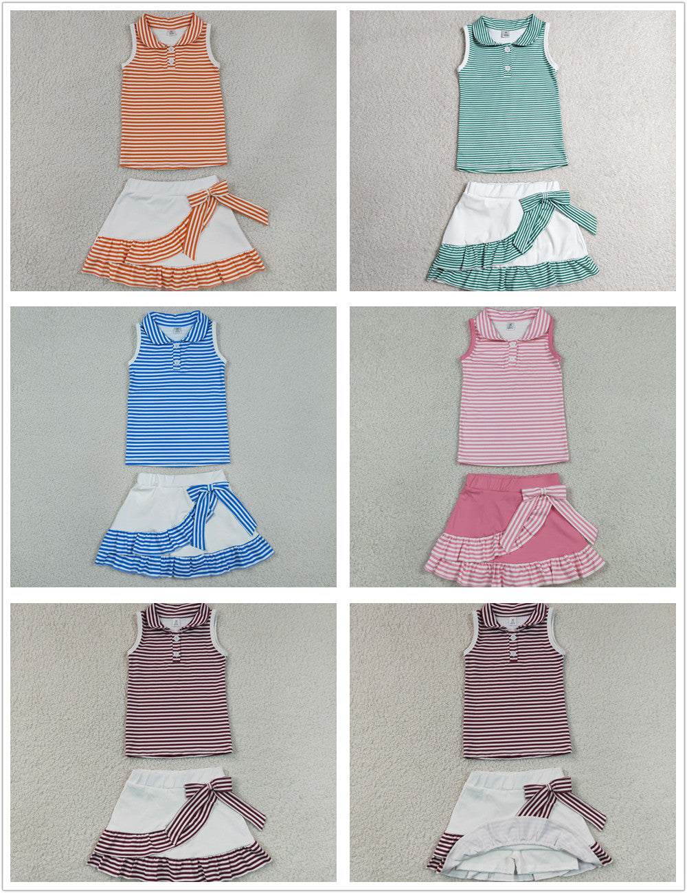 Sibling Baby Girls Stripes Tops Ruffle Bow Skirts Shorts Yoga Active Clothes Sets RTS