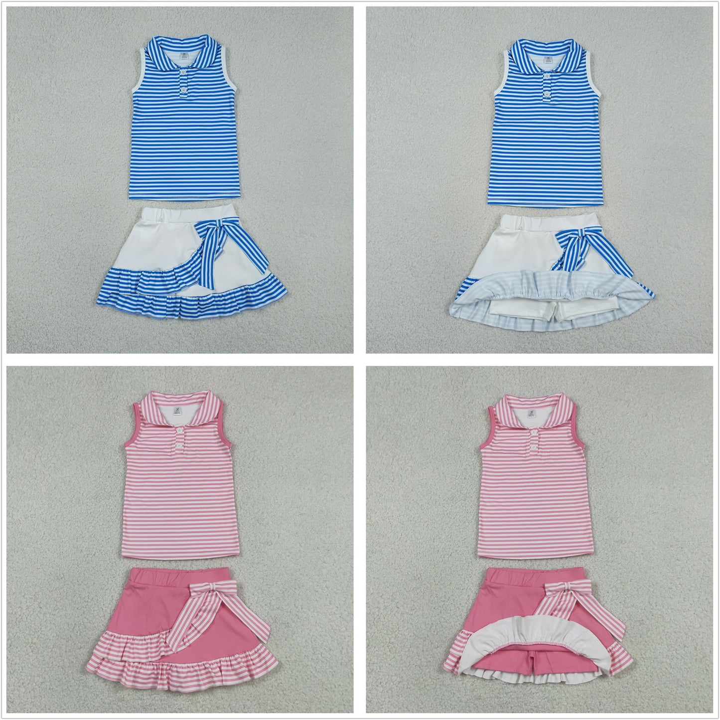 Sibling Baby Girls Stripes Tops Ruffle Bow Skirts Shorts Yoga Active Clothes Sets RTS