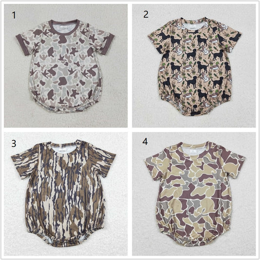 Sibling Boys Infant Short Sleeves Camo Ducks Dogs Summer Bubble Romper RTS