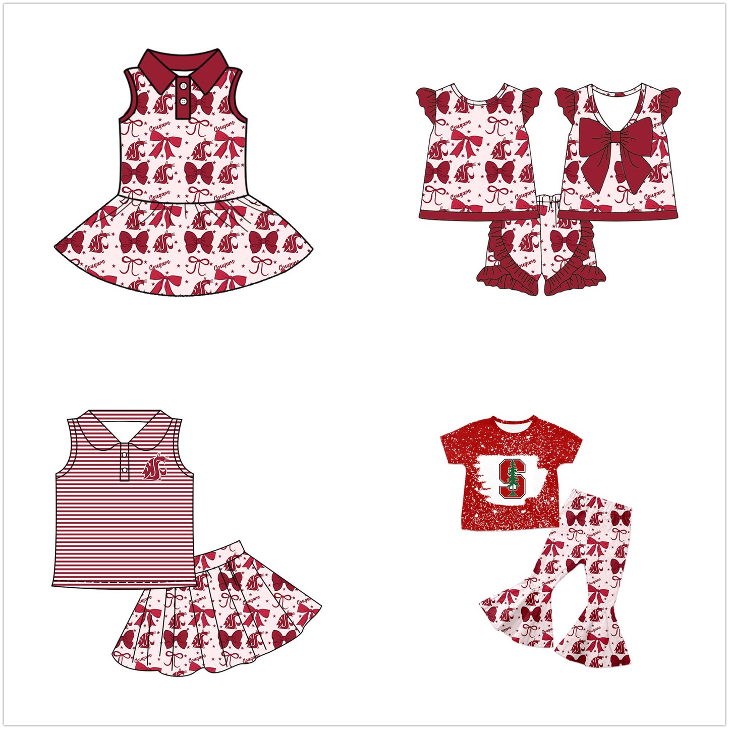 ( Moq 5 each style ) Baby Girl Toddler Team Red Bows ‌Sibling Dress Set