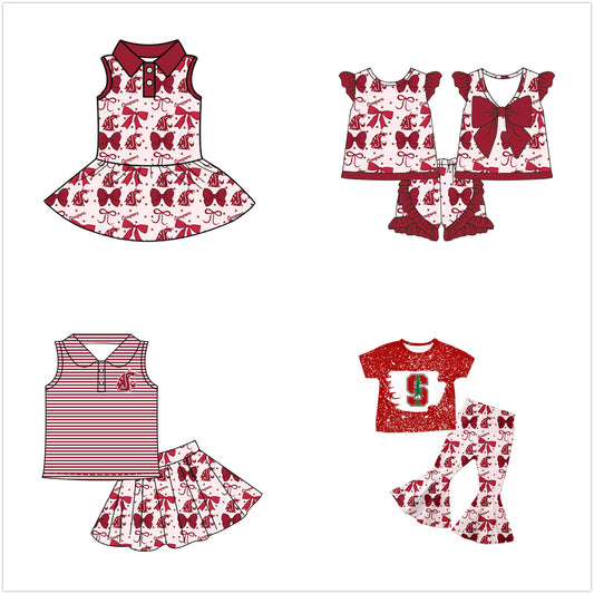 ( Moq 5 each style ) Baby Girl Toddler Team Red Bows ‌Sibling Dress Set