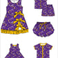 ( Moq 5 Each Style ) Baby Boys Girls Kids Football Sibling Shorts Romper Bows Dresses Set Team Purple Clothes