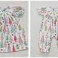Sibling Girls Kids Short Sleeves Smocked Embroidery Trees Christmas Romper Dress RTS
