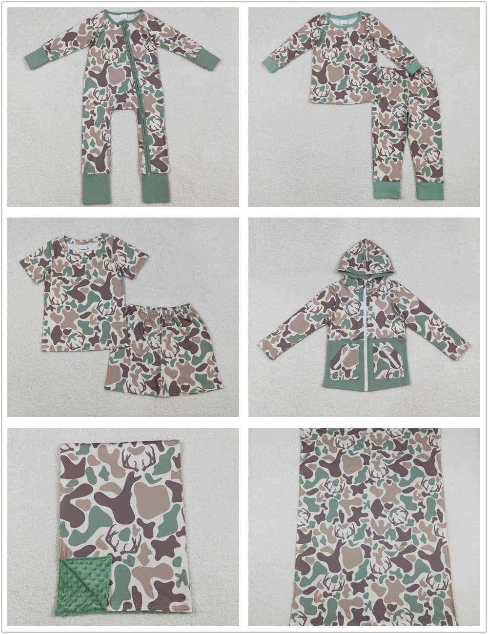 Sibling Baby Boy Long Sleeves Deer Camo Hoodie Jacket Zipper Romper Sets Blanket RTS