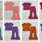 Sibling Baby Girls Kids Short Sleeves Shirts Bell Pants Scallop Cotton Sets Clothes RTS