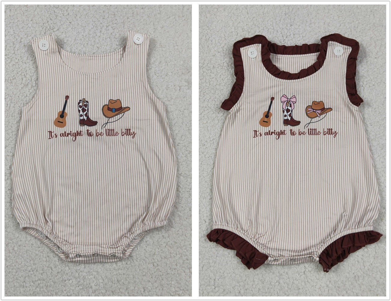 Sibling Baby Boys Girls Sleeveless Boots Bows Guitar Western Bubble Rompers RTS