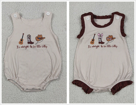 Sibling Baby Boys Girls Sleeveless Boots Bows Guitar Western Bubble Rompers RTS