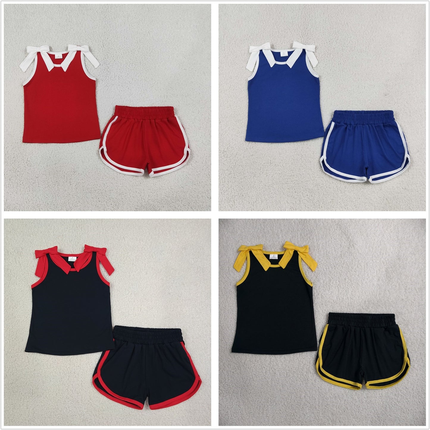 Sibling Baby Girls Kids Sleeveless Bows Shirts Shorts Cotton Sets Summer Clothes RTS
