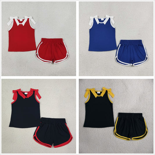 Sibling Baby Girls Kids Sleeveless Bows Shirts Shorts Cotton Sets Summer Clothes RTS