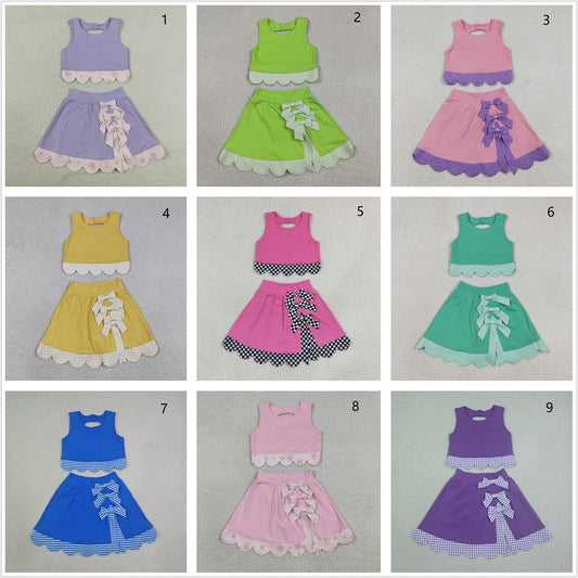 Sibling Baby Girls Kids Sleeveless Vests Bows Skirts Shorts Yoga Active Clothes Sets RTS