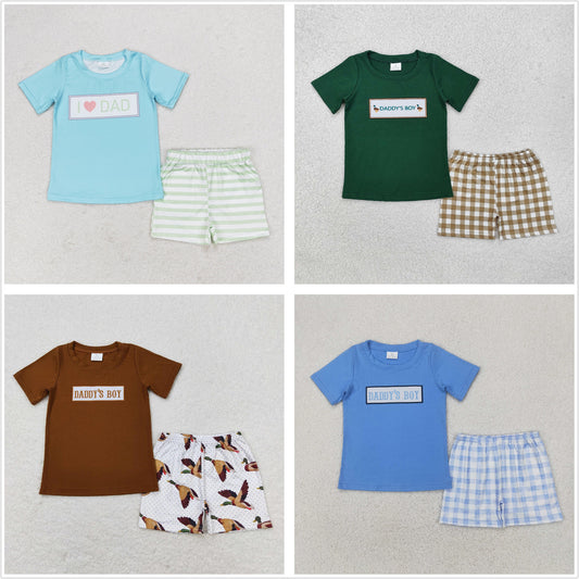 Baby Kids Short Sleeves Embroidery Daddy's Boy Shirt Shorts Sibling Clothes Set RTS
