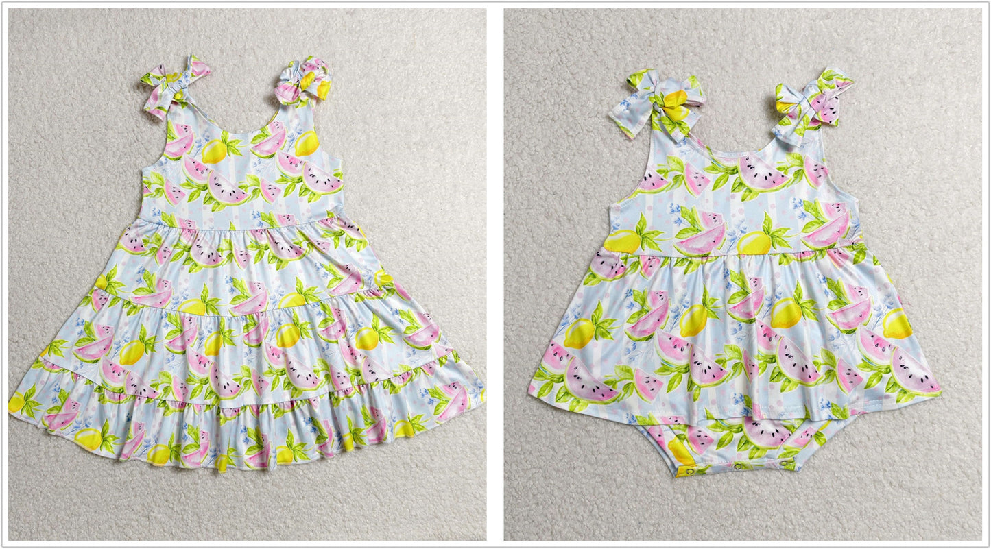 Sibling Baby Girls Kids Watermelon Lemon Romper Dress Set Summer Clothes RTS