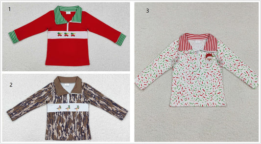 Sibling Boys Kids Long Sleeves Embroidery Ducks Santa Christmas Zipper Pullover Shirts