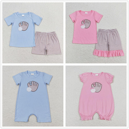 Baby Boy Girl Baseball Summer Embroidery Sibling Romper Clothes Set