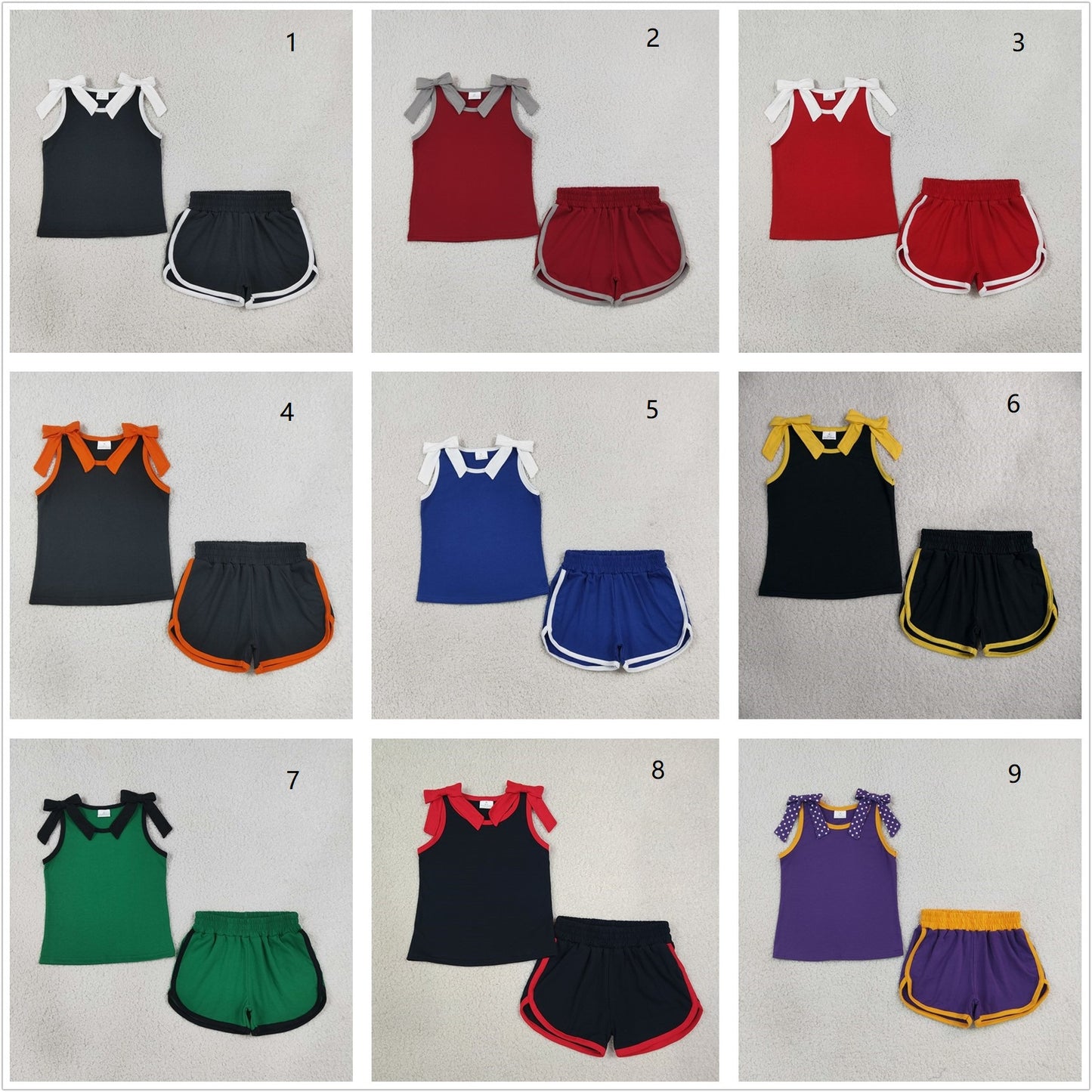 Sibling Baby Girls Kids Sleeveless Bows Cotton Shirts Shorts Sets Team Clothes RTS