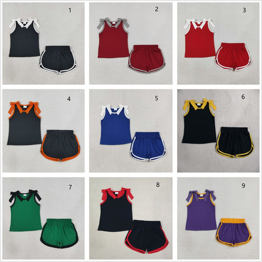 Sibling Baby Girls Kids Sleeveless Bows Cotton Shirts Shorts Sets Team Clothes RTS