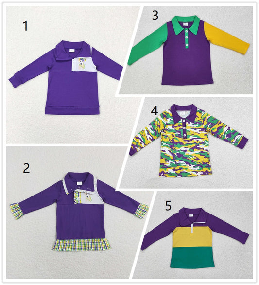 Sibling Kids Boys Long Sleeves Mardi Gras Zipper Buttons Pullovers Shirt Tops RTS