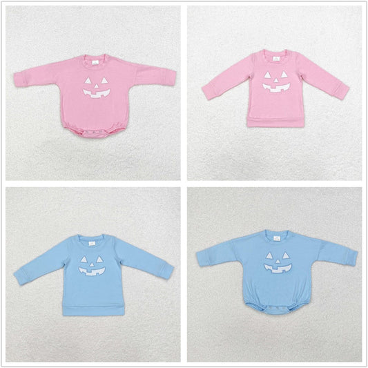 Sibling Boys Girls Kids Embroidery Ghost Pumpkins Halloween Shirt Romper RTS