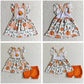 Baby Girl Short Sleeves Embroidery Pumpkins Flower Pockets Sibling Dress Outfit Clothes RTS