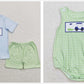 Sibling Baby Boys Kids Golf Green Plaid One Piece Romper Set RTS