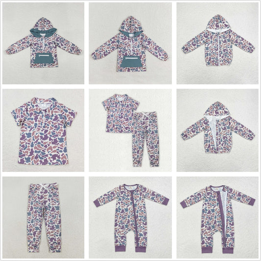 Sibling Baby Boys Girls Kids Southern Camo Print Shirts Pants Zipper Romper Clothes Set RTS