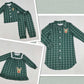 Sibling Boys Girls Adult Women Christmas Embroidery Deer Green Plaid Dress Pajamas Shirt Set RTS