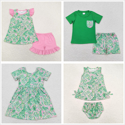 Baby Boy Girl Green Fish Sibling Summer Outfits Clothes Sets