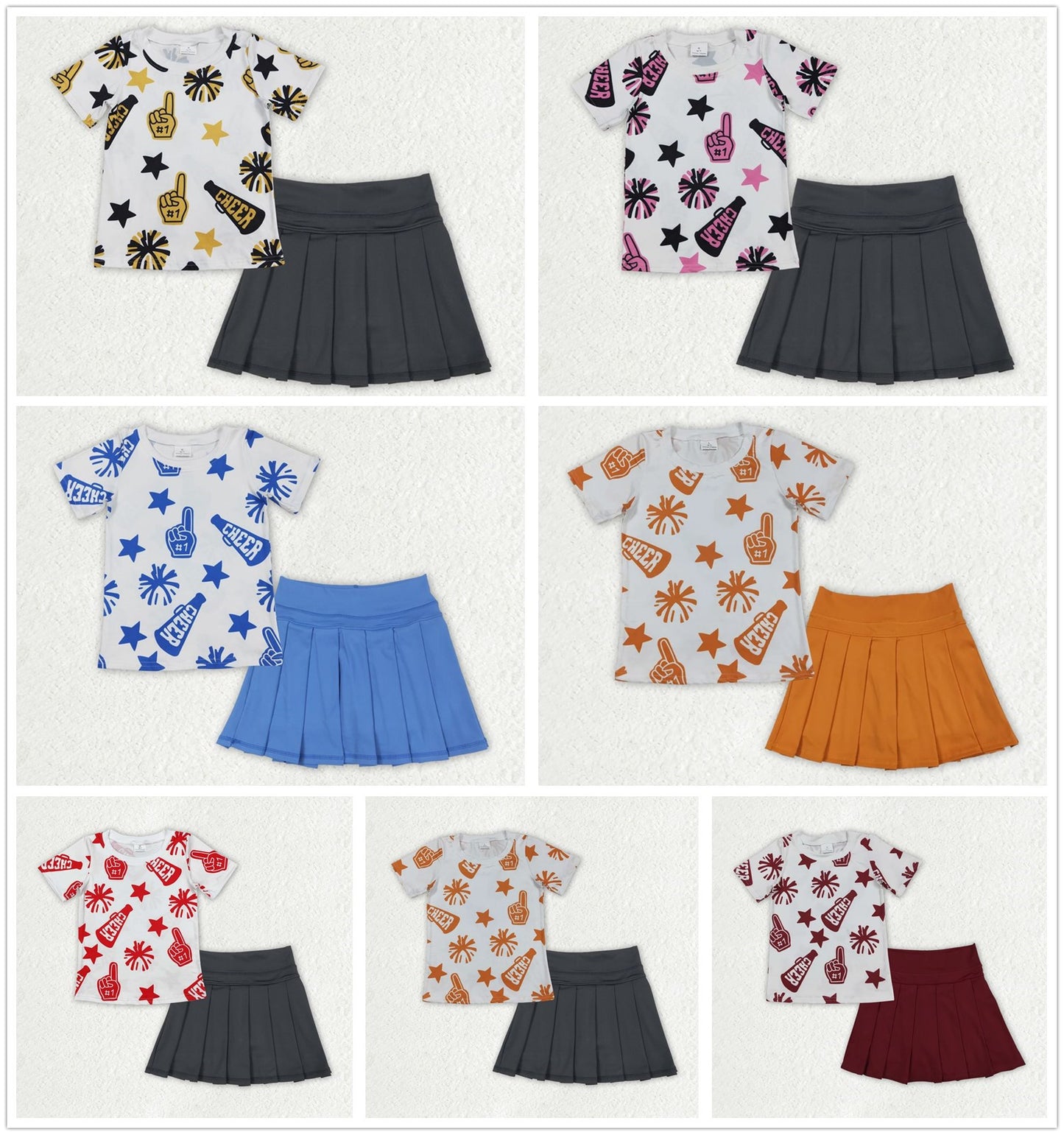 Sibling Baby Girls 4 colors Cheer Top Yoga Pleated Skirts Team Clothes Sets